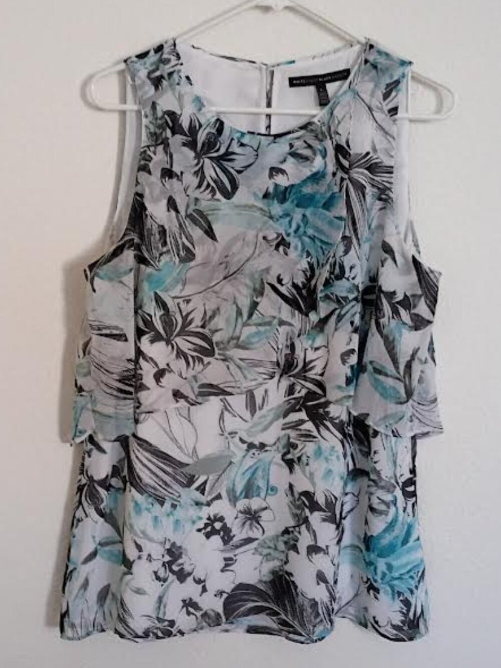 WHITE HOUSE BLACK MARKET WOMEN'S TOP SLEEVELESS AQUA BLACK LAYERED LINED SIZE L